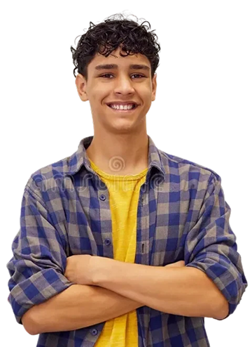 Smiling math student with arms crossed
